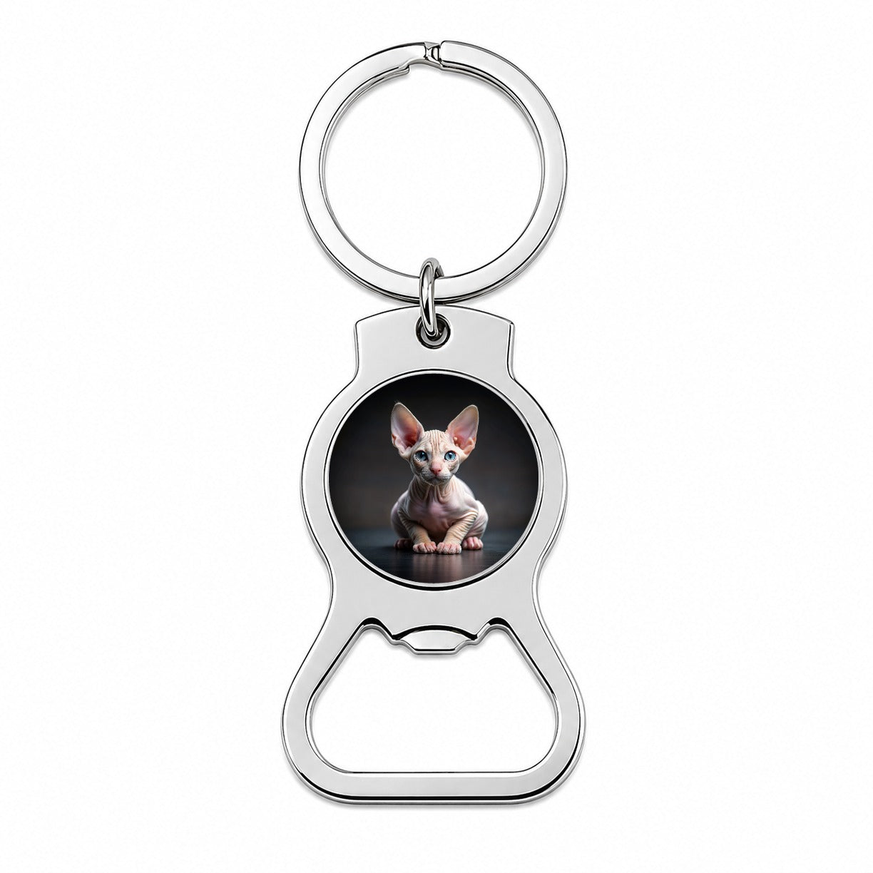 Sphynx Cat Kitten Photo Bottle Opener Keychain