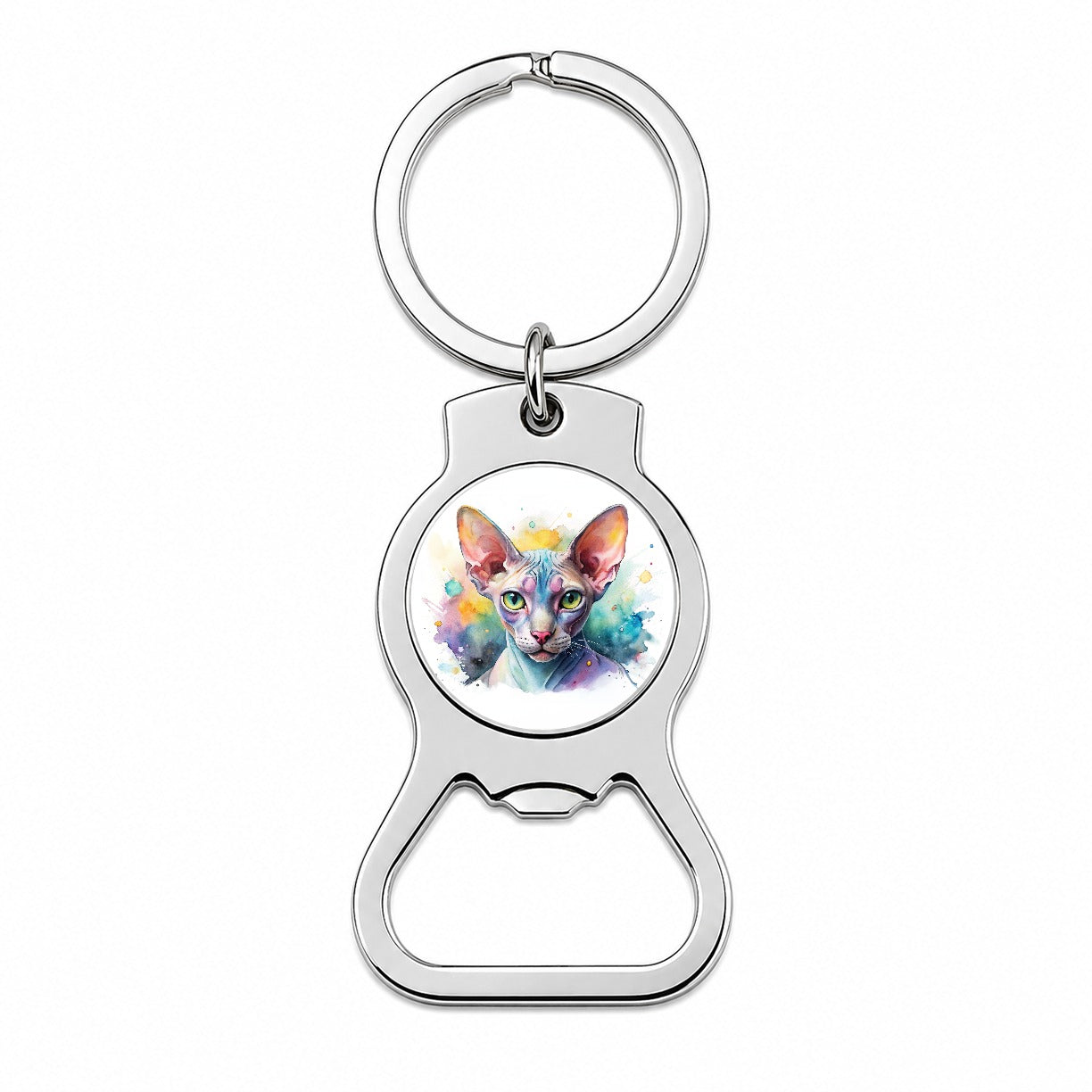 Sphynx Cat Watercolor Style Bottle Opener Keychain