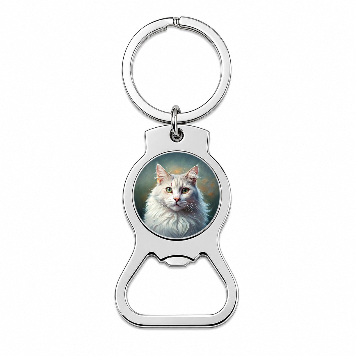 Turkish Angora Cat Illustration Bottle Opener Keychain