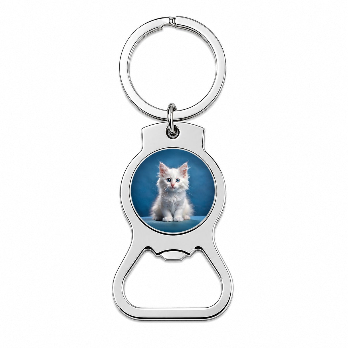 Turkish Angora Cat Kitten Photo Bottle Opener Keychain