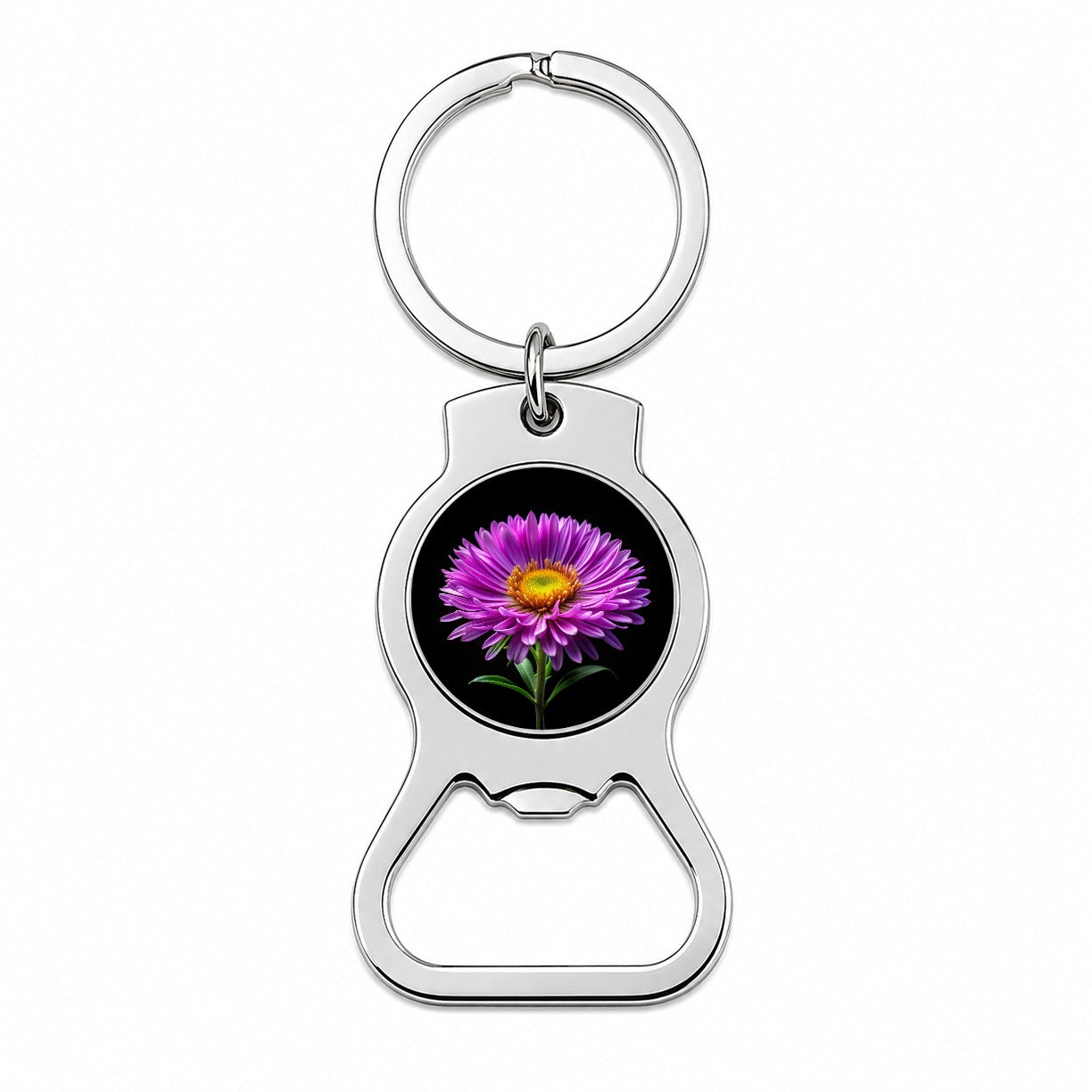 Aster Purple Flower Photo Bottle Opener Keychain