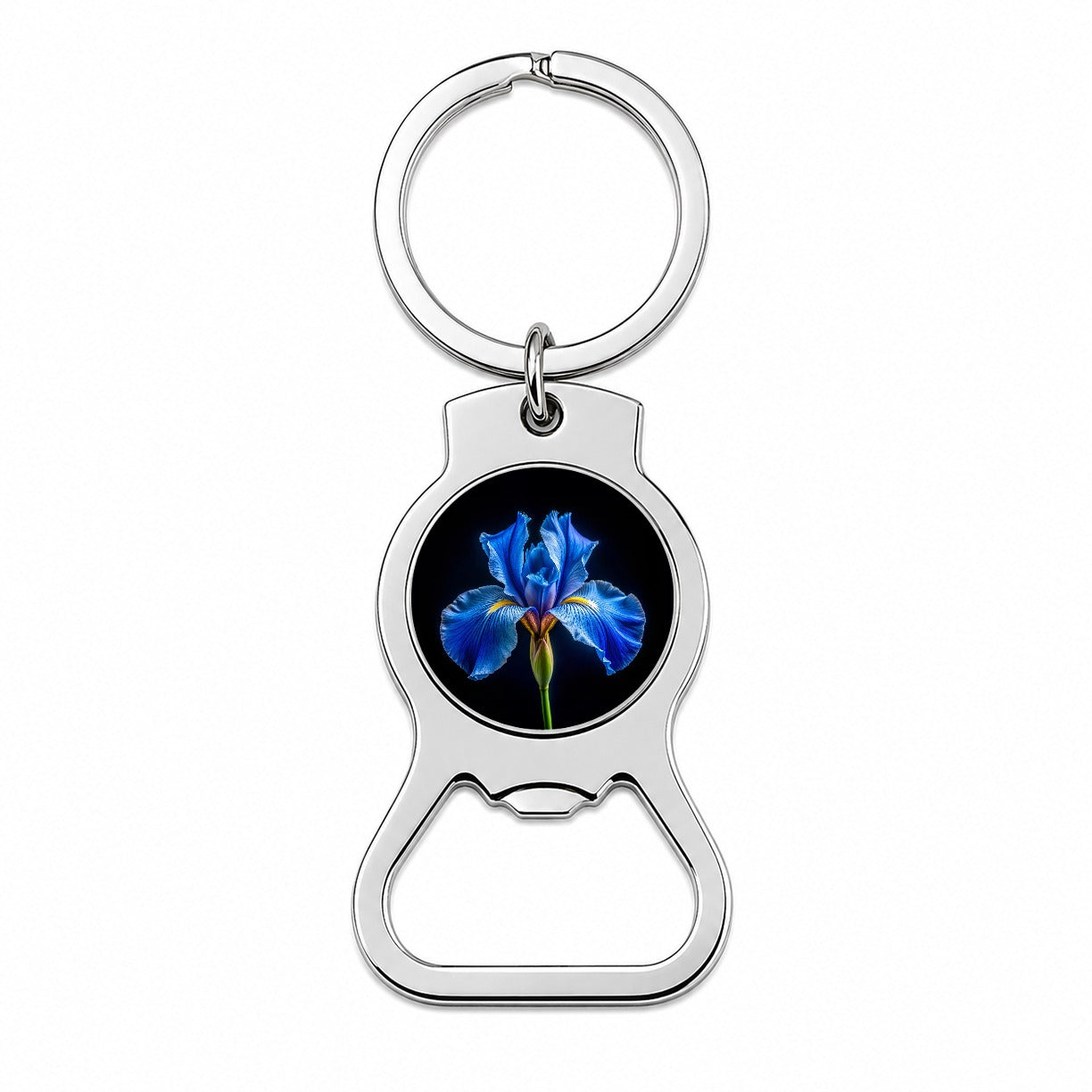 Blue Iris Flower Photo Bottle Opener Keychain