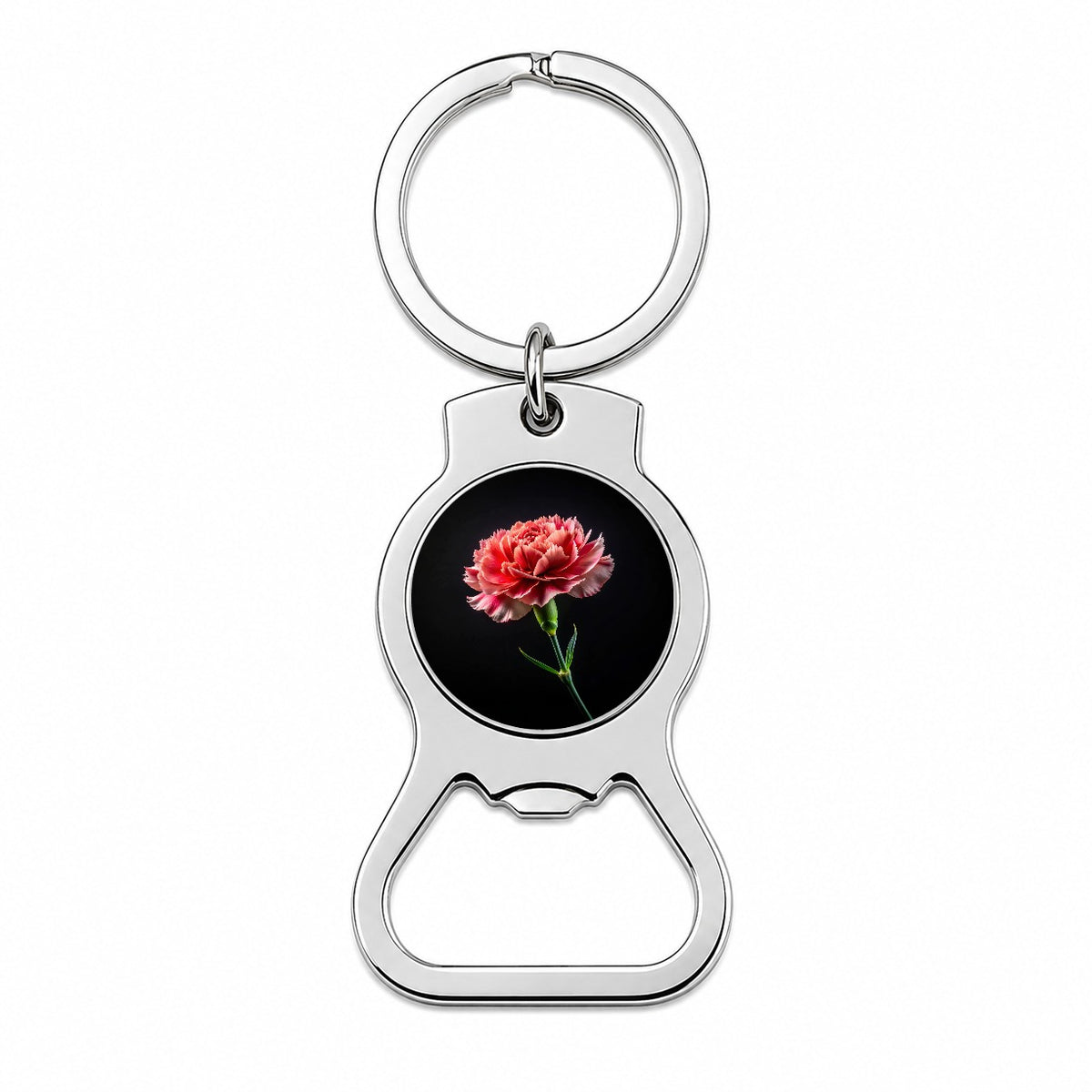 Carnation Flower Photo Bottle Opener Keychain