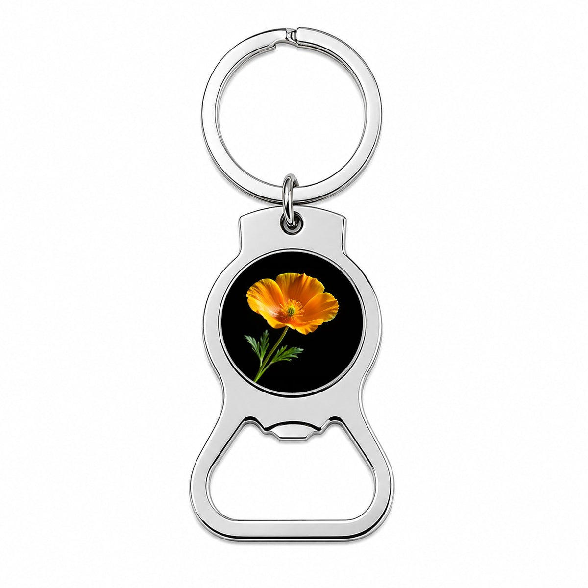 Orange California Poppy Flower Photo Bottle Opener Keychain