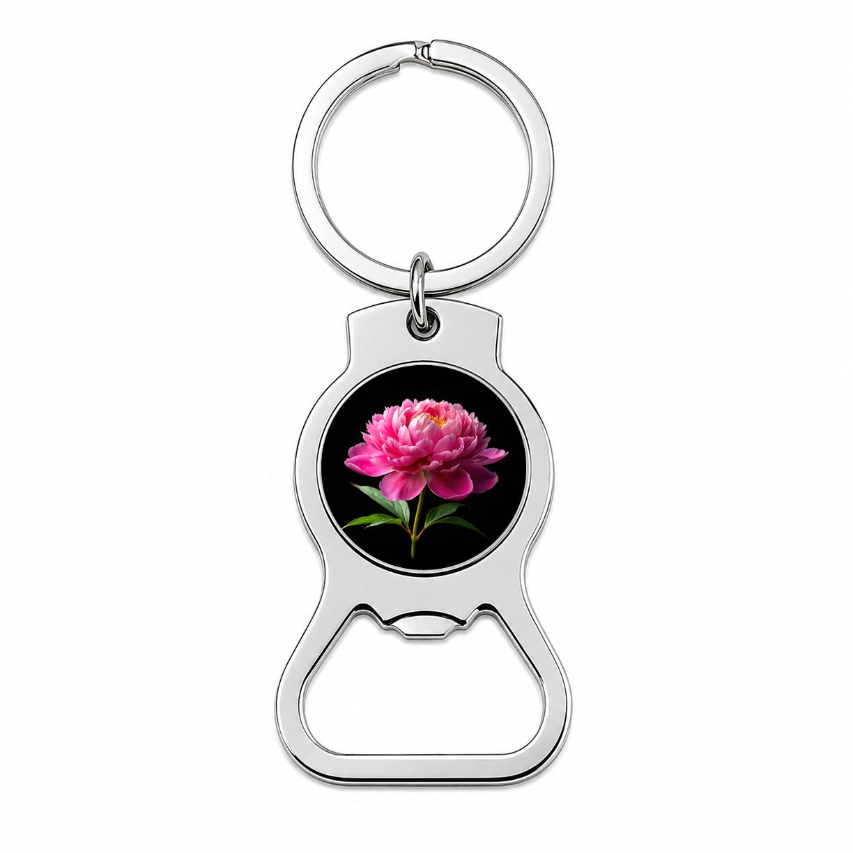 Peony Flower Photo Bottle Opener Keychain