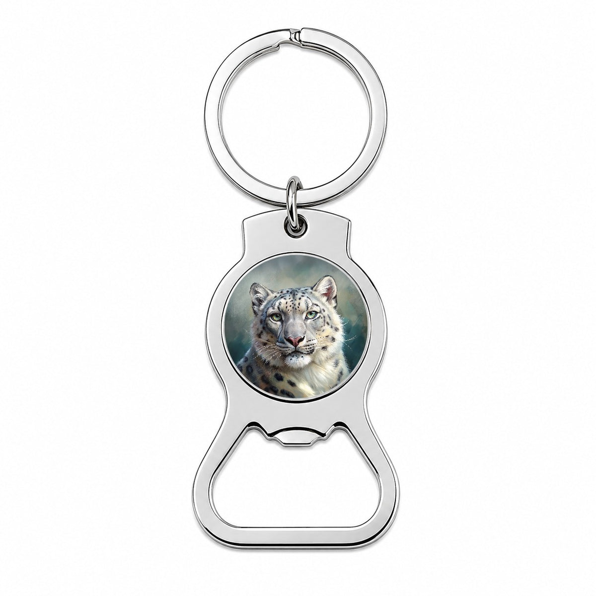 Snow Leopard Illustration Bottle Opener Keychain