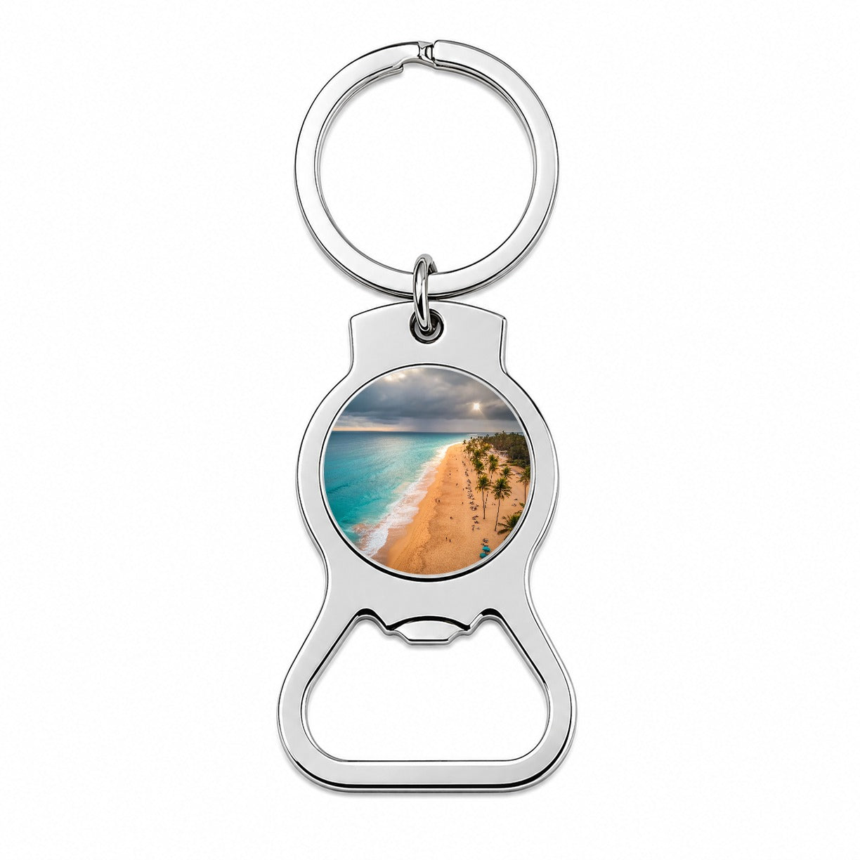 Aerial Beach Ocean Resort Palm Trees Bottle Opener Keychain