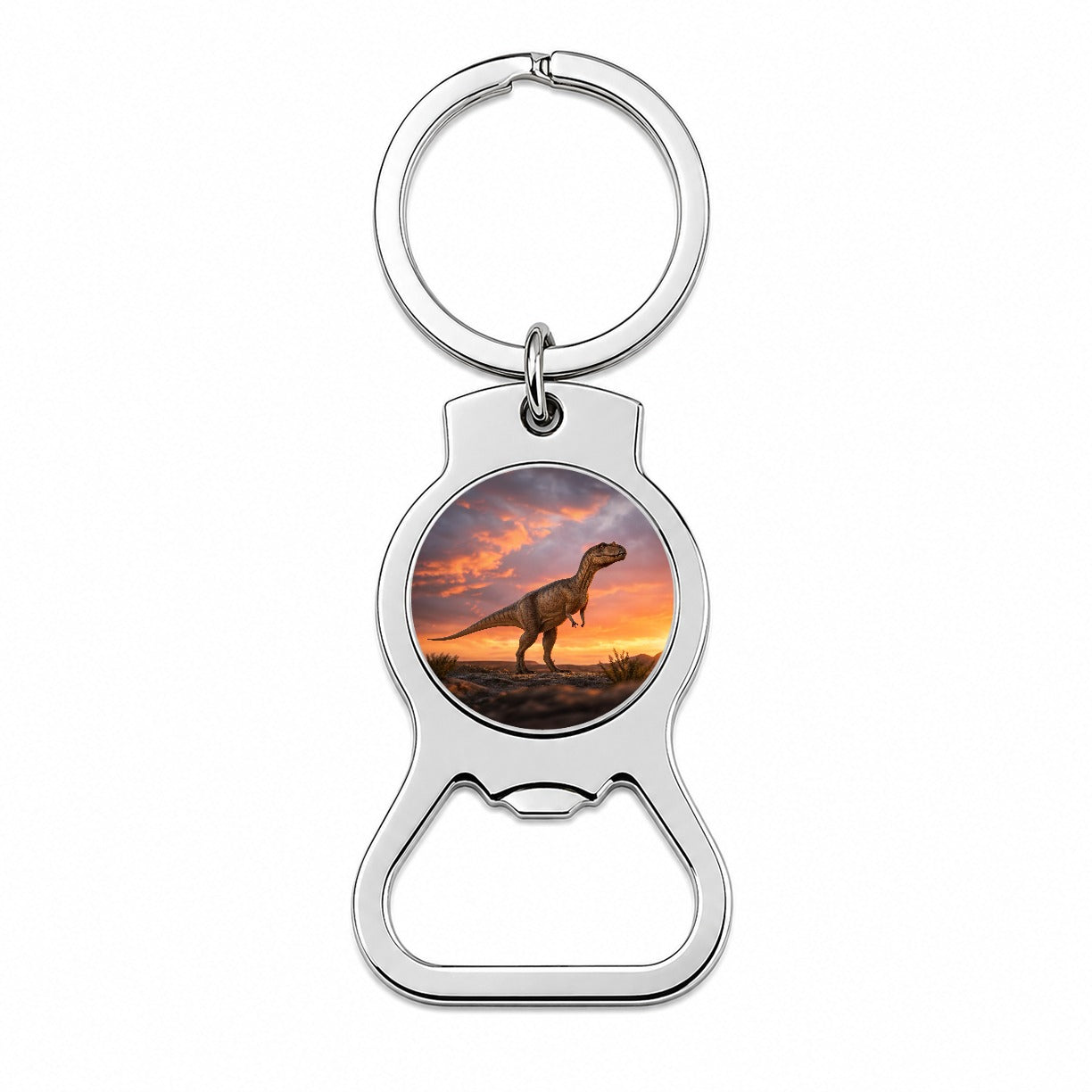 Allosaurus Standing Sunset Dinosaur Bottle Opener Keychain
