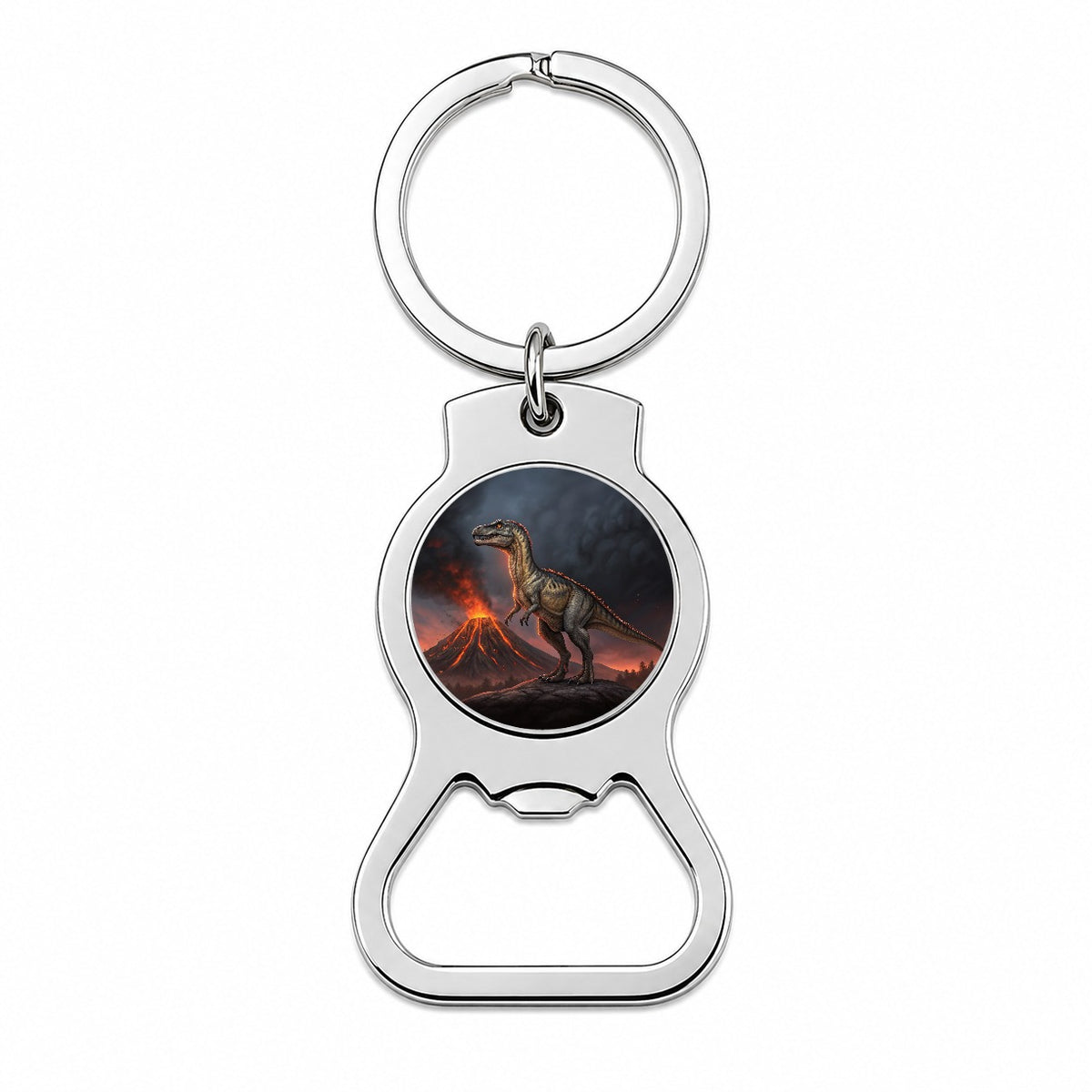 Allosaurus Volcano Dinosaur Bottle Opener Keychain