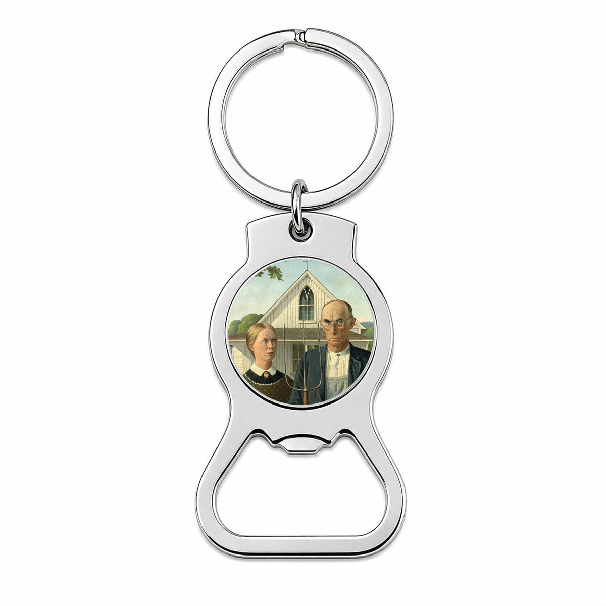 American Gothic Grant Wood Painting Inspired Bottle Opener Keychain