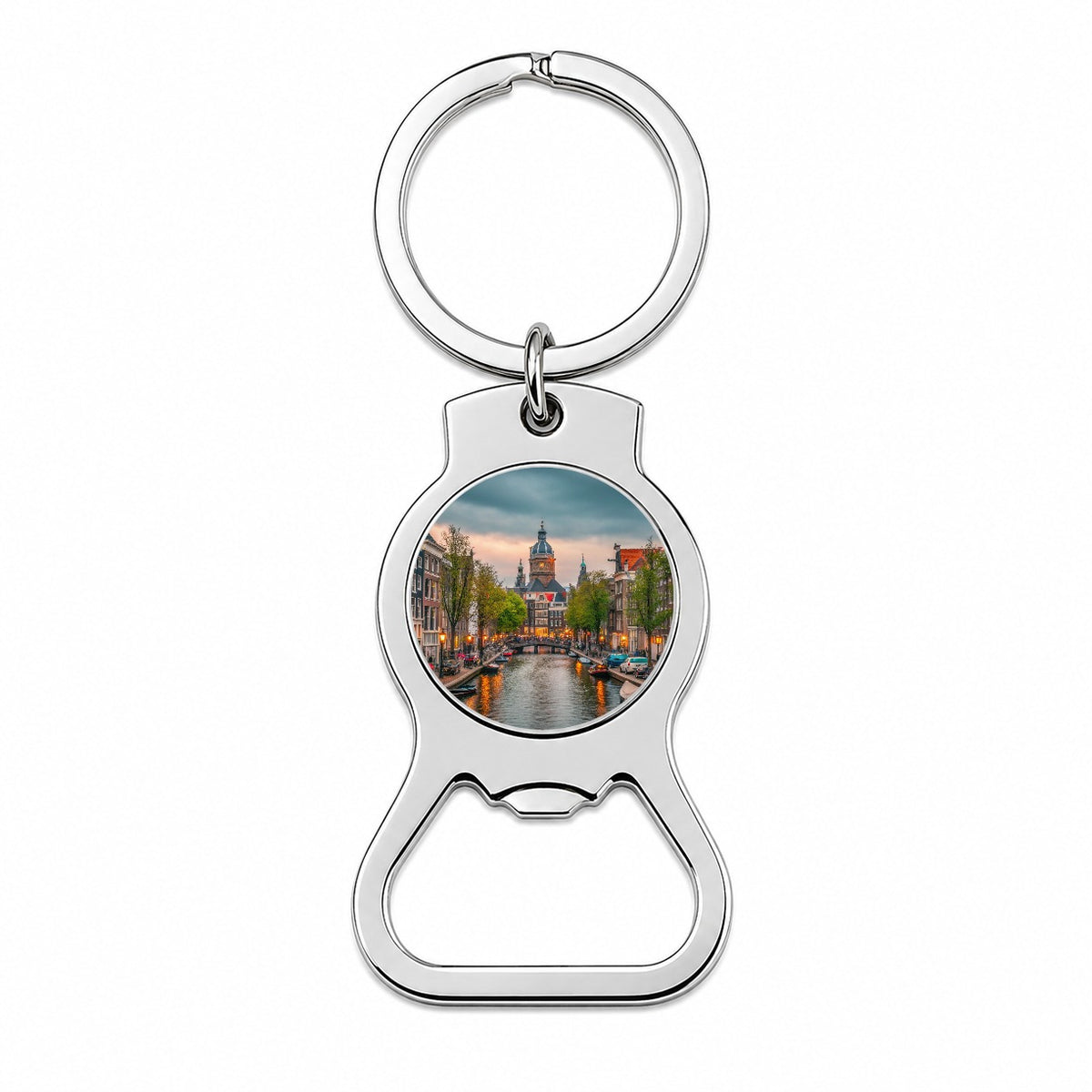 Amsterdam Netherlands Twilight Canals Bottle Opener Keychain