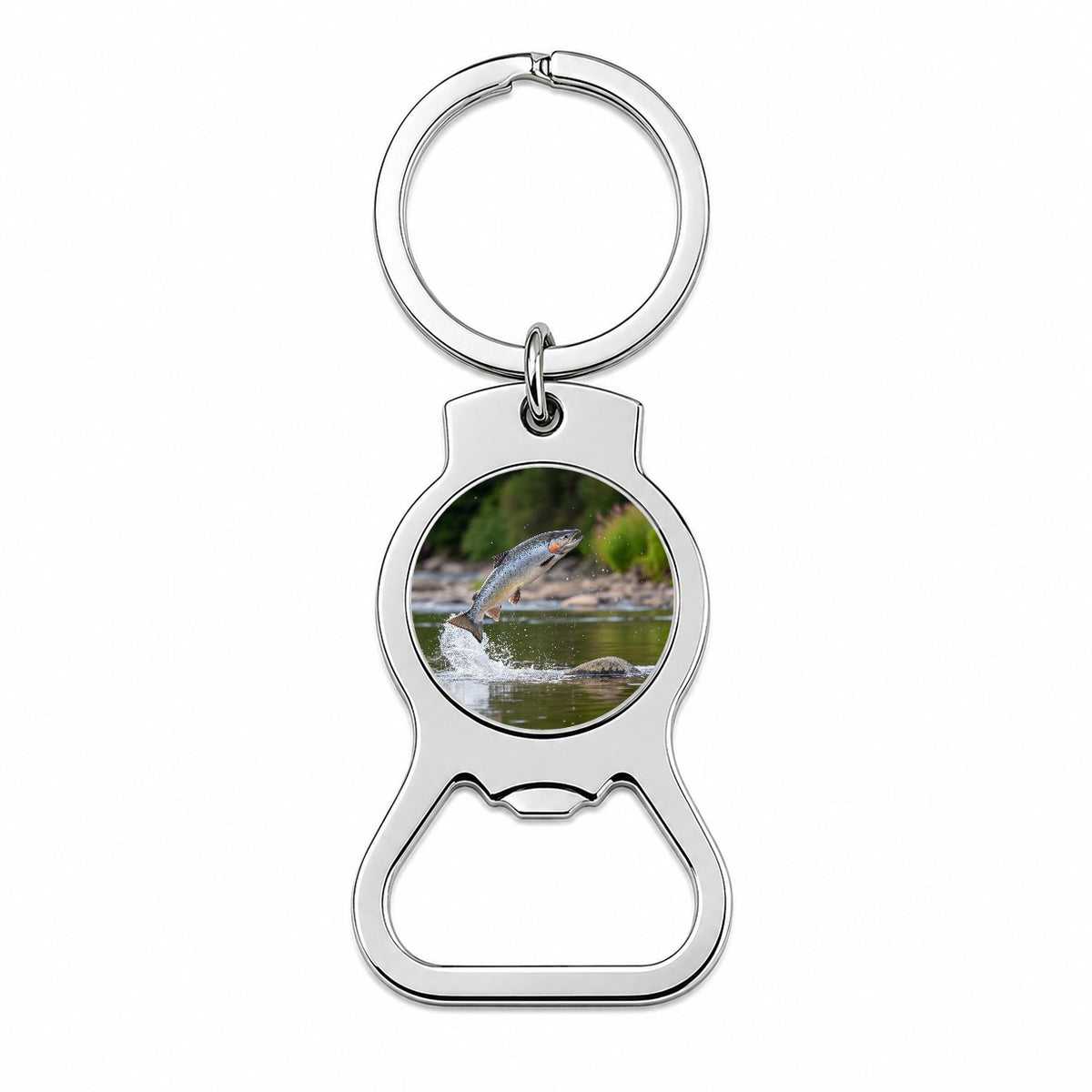 Atlantic Salmon Fish Jumping Fishing River Bottle Opener Keychain
