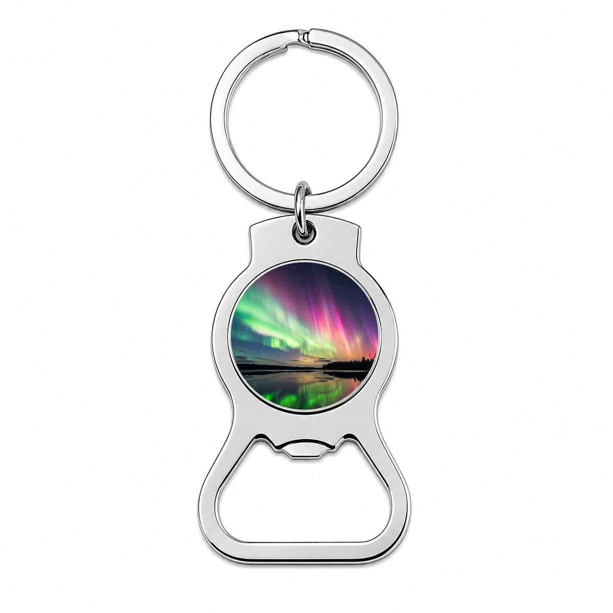 Aurora Borealis Northern Lights Over Lake Bottle Opener Keychain