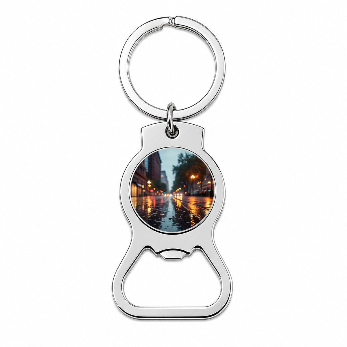 Blurred Lights City Wet Street Bottle Opener Keychain