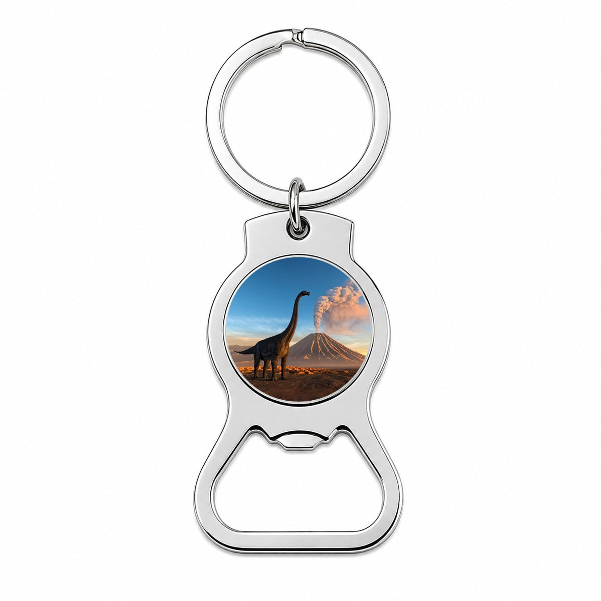 Brachiosaurus Volcano Sunset Dinosaur Bottle Opener Keychain