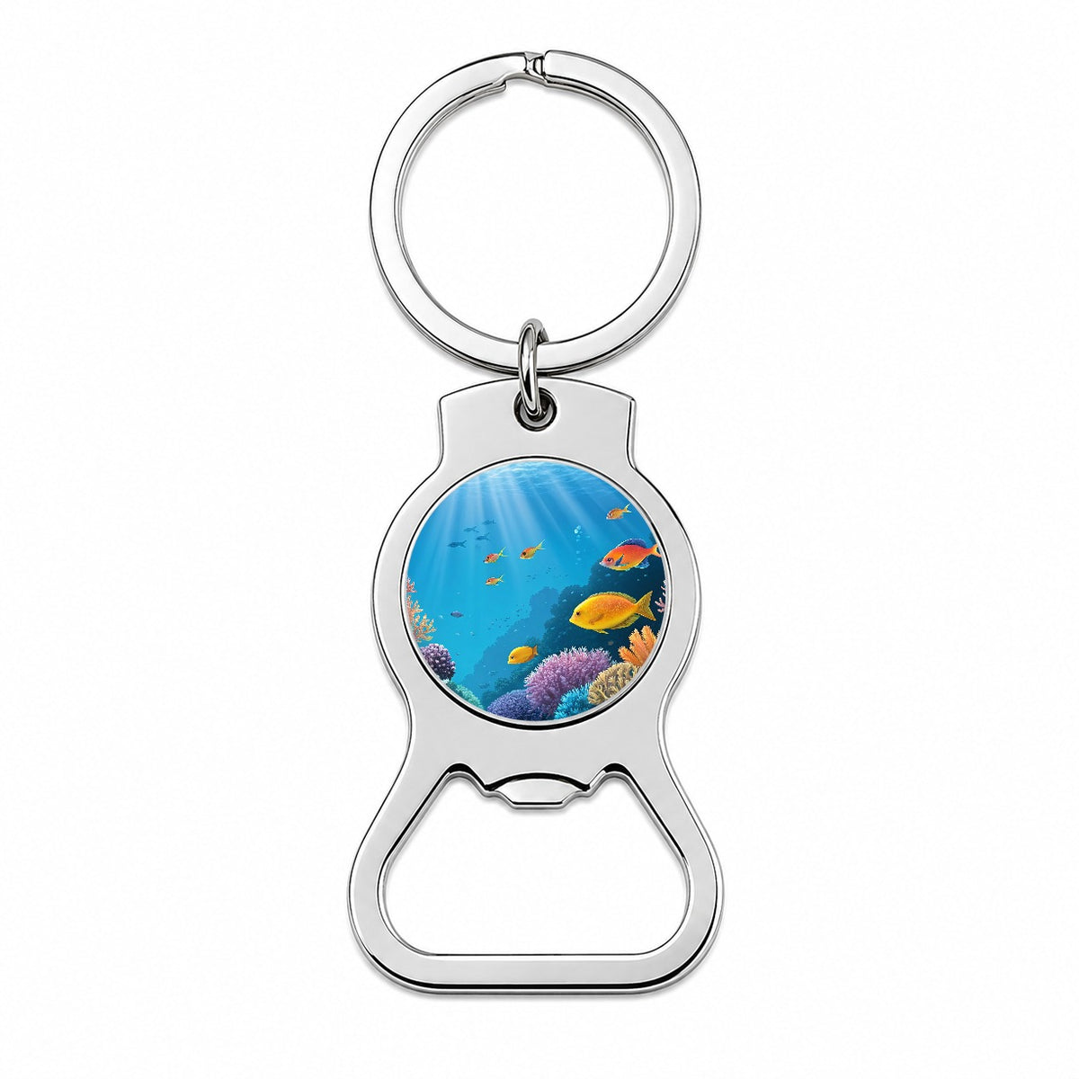Bright Colorful Fish Coral Light Rays Tropical Ocean Bottle Opener Keychain