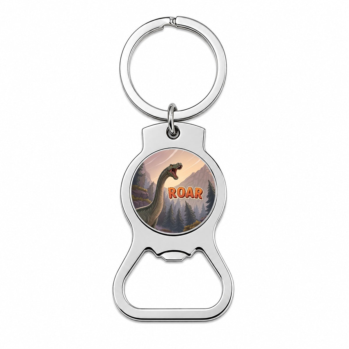 Brontosaurus Roar Bold Text Dinosaur Bottle Opener Keychain