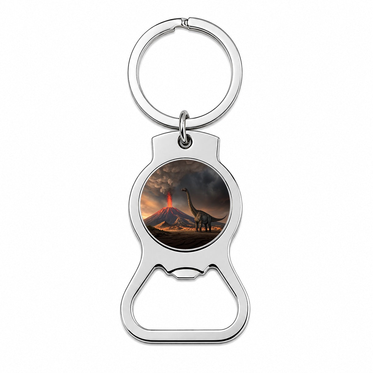Brontosaurus Volcano Dinosaur Bottle Opener Keychain