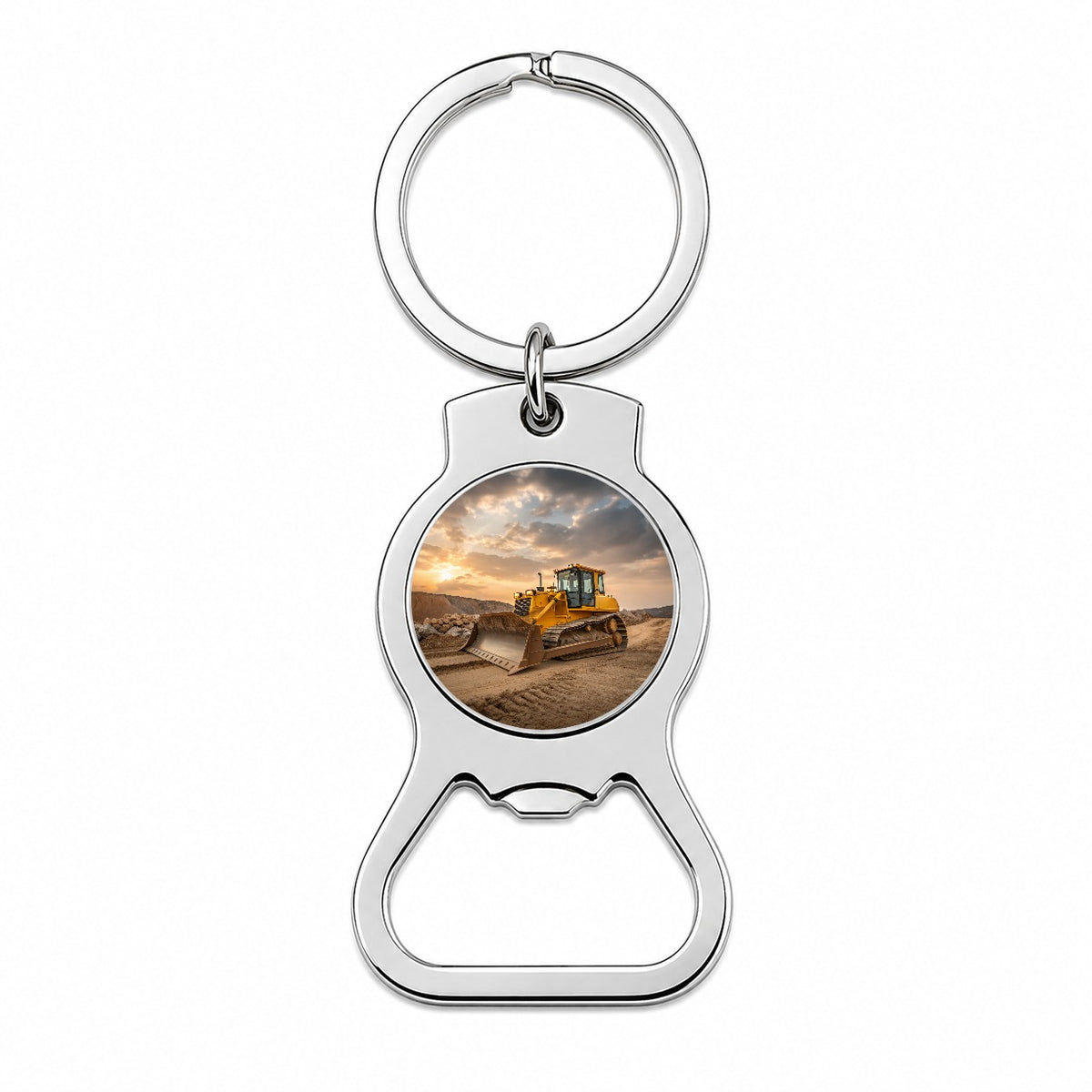 Bulldozer In Dirt Bottle Opener Keychain