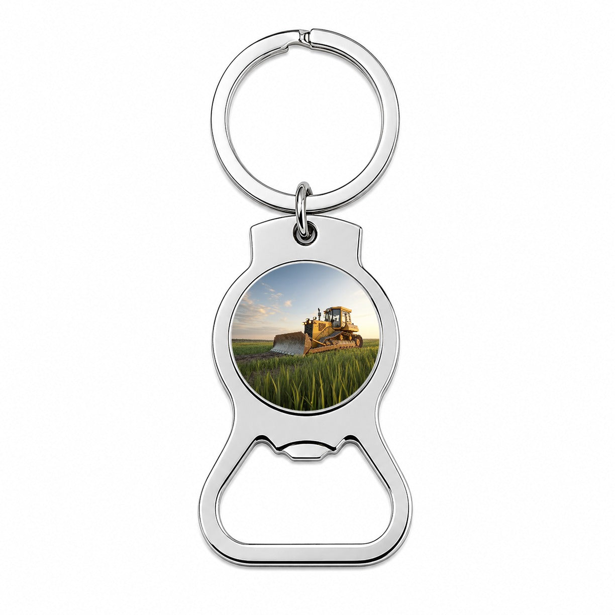 Bulldozer In Grass Field Bottle Opener Keychain