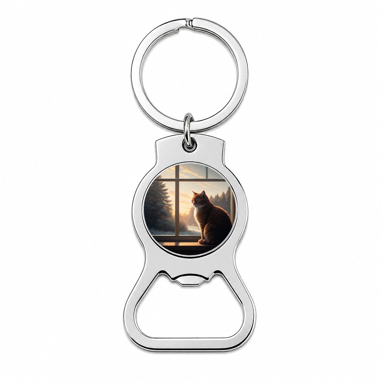 Cat In Window Pretty Bottle Opener Keychain