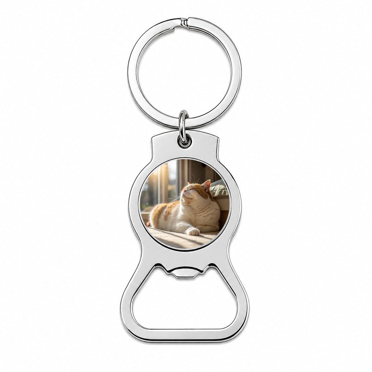 Chubby Cat Lying Down Photo Bottle Opener Keychain