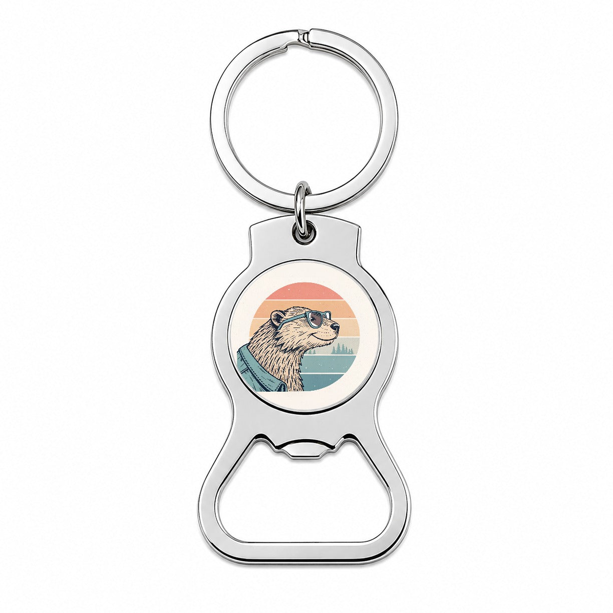 Cool Beaver Wearing Glasses Retro Illustration Bottle Opener Keychain