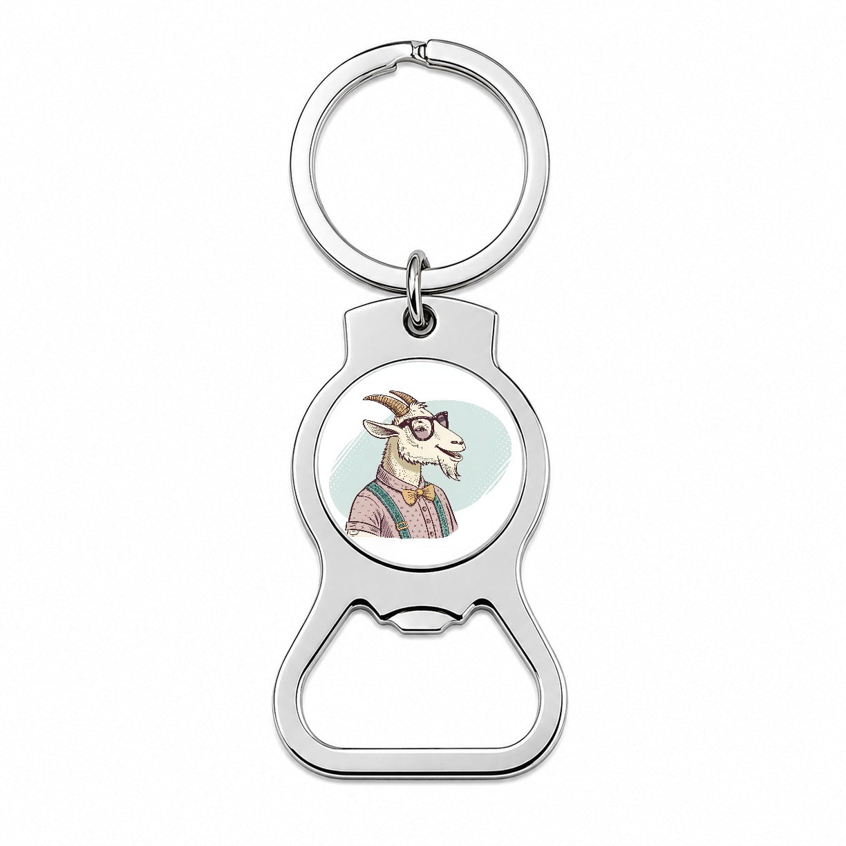 Cool Goat Wearing Glasses Retro Illustration Bottle Opener Keychain