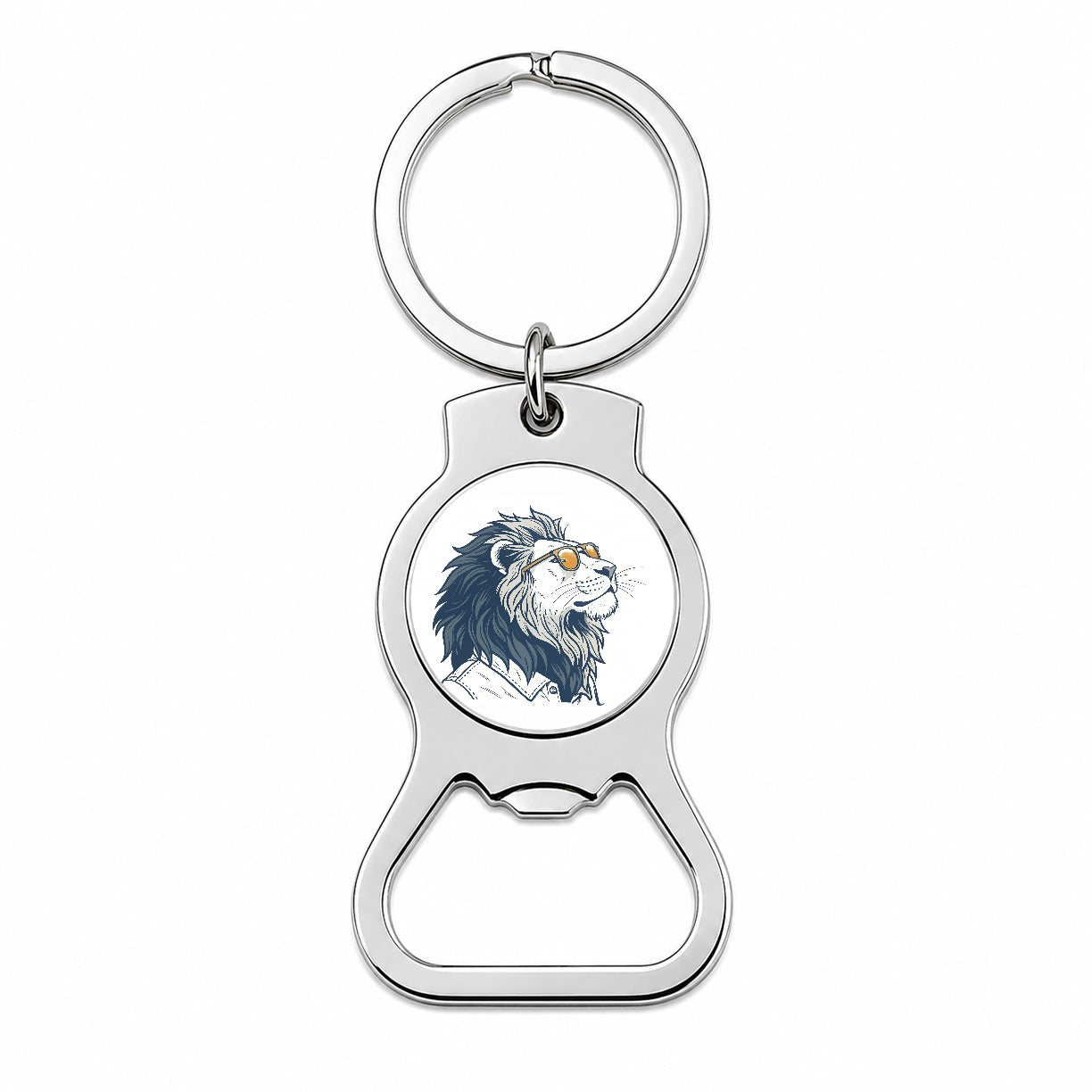 Cool Lion Wearing Glasses Minimalist Illustration Bottle Opener Keychain