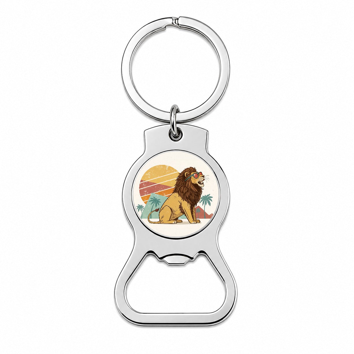 Cool Lion Wearing Sunglasses Retro Illustration Style Bottle Opener Keychain