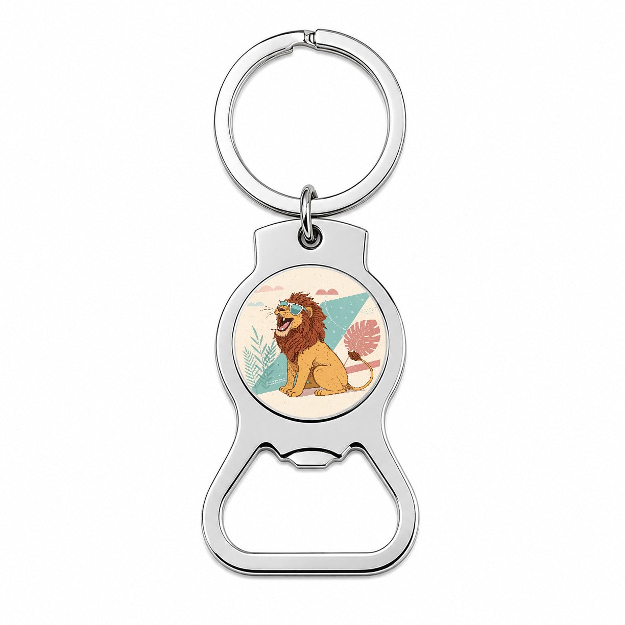 Cool Lion Wearing Sunglasses Retro Illustration Bottle Opener Keychain