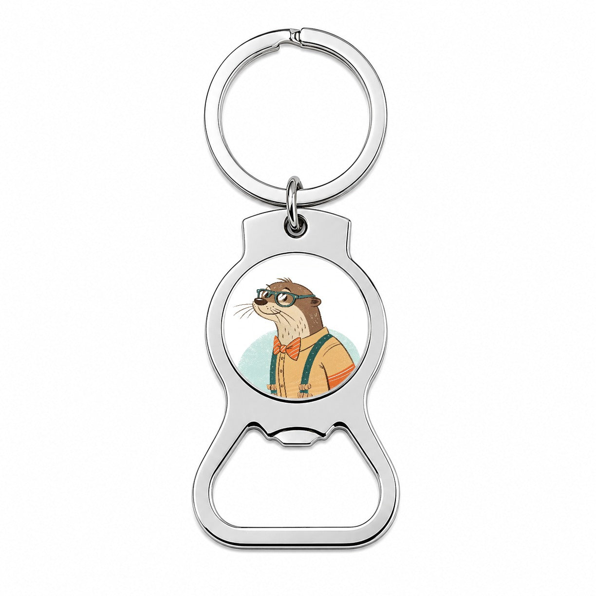 Cool Otter Wearing Glasses Retro Illustration Bottle Opener Keychain
