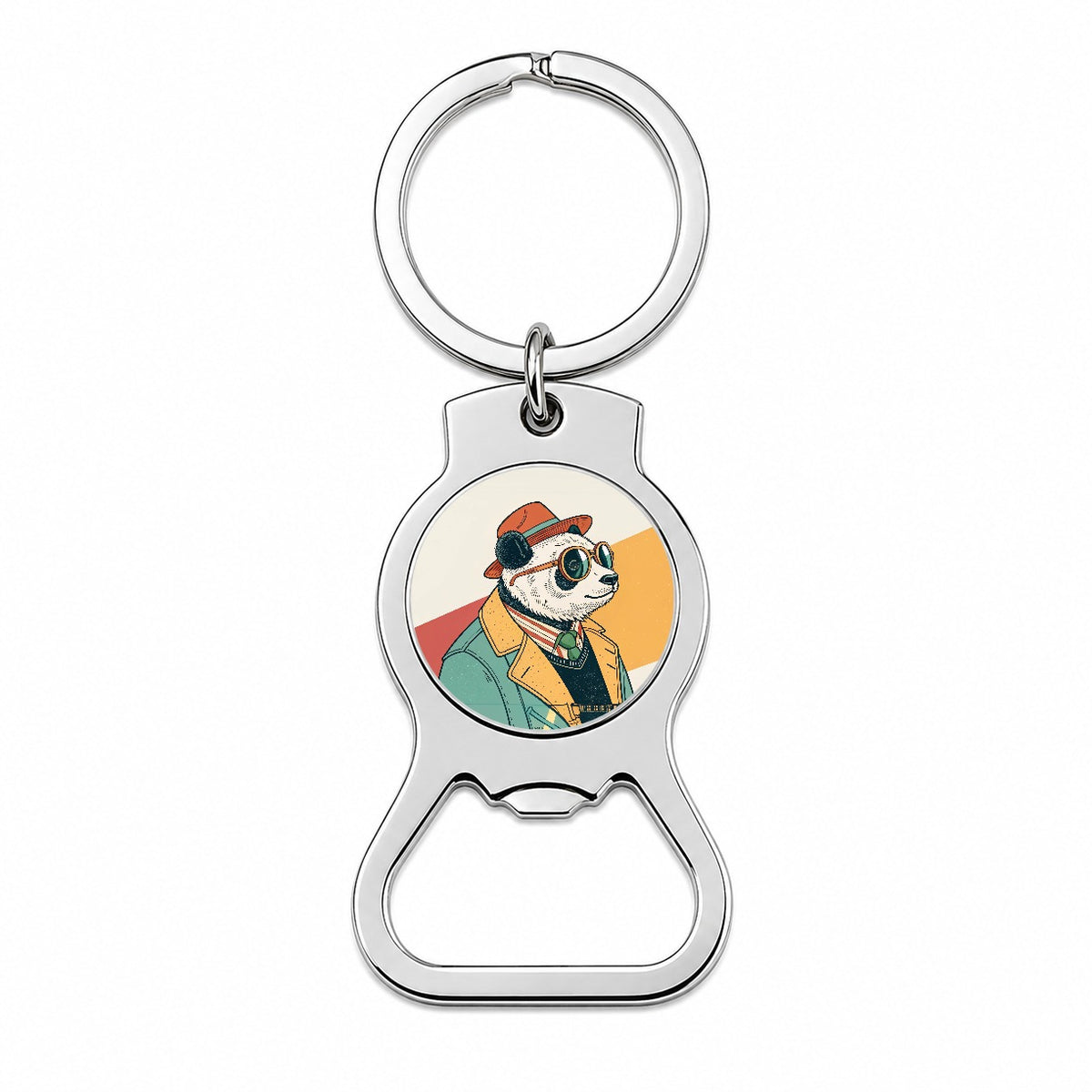 Cool Panda Wearing Glasses Retro Illustration Bottle Opener Keychain