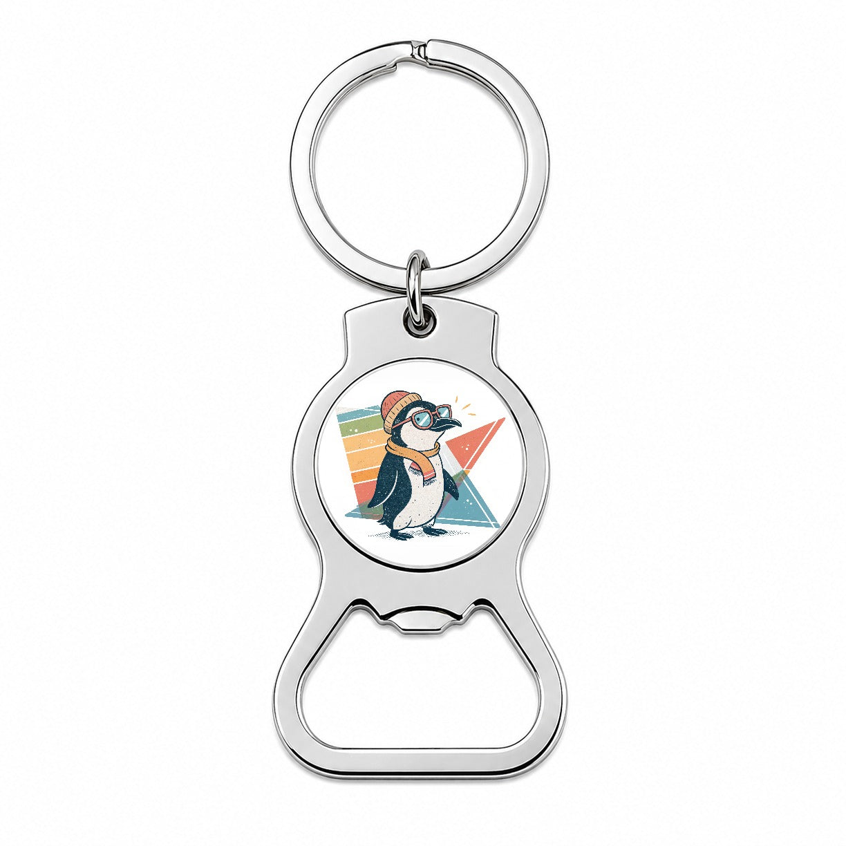 Cool Penguin Wearing Glasses Retro Bottle Opener Keychain
