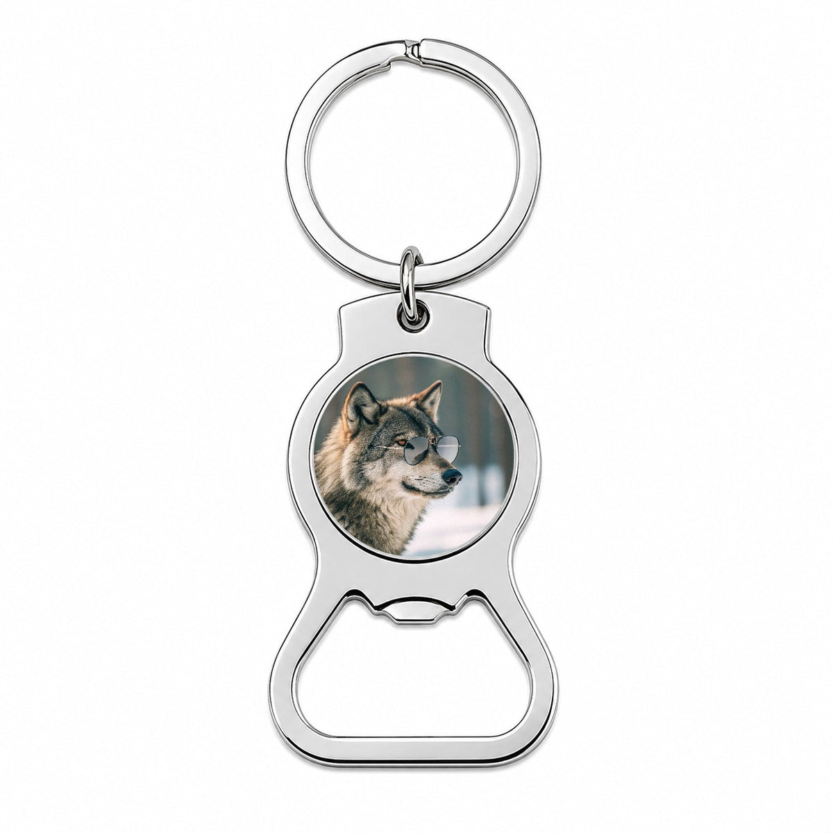 Cool Wolf Wearing Sunglasses Bottle Opener Keychain