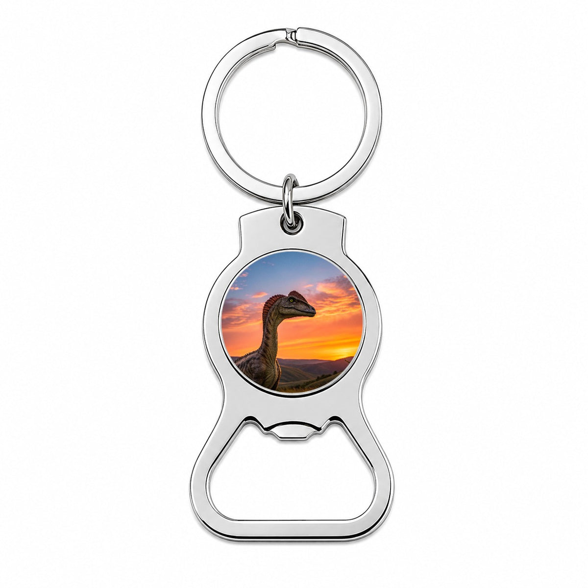 Dilophosaurus Sunset Sunrise Dinosaur Bottle Opener Keychain