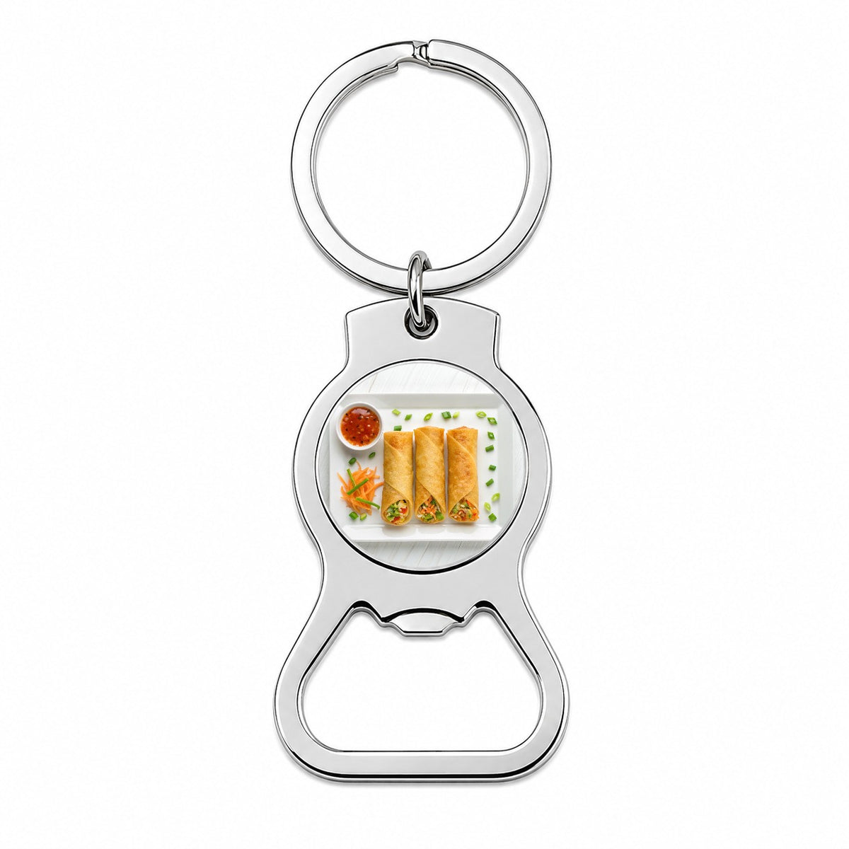 Egg Spring Rolls On Plate Bottle Opener Keychain
