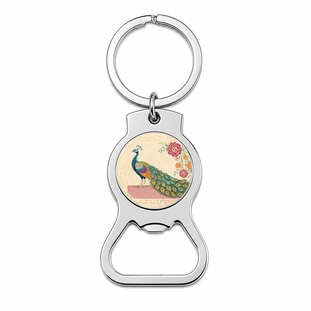 Elegant Peacock Flowers Bottle Opener Keychain