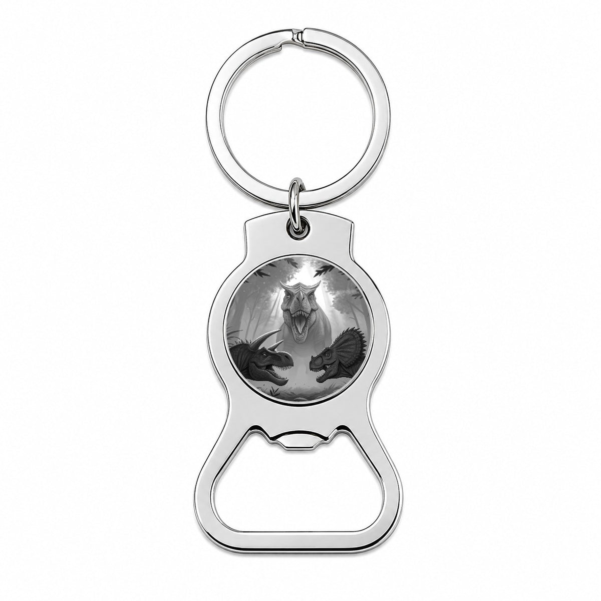 Epic Showdown T-Rex Triceratops Velociraptor Dinosaurs Bottle Opener Keychain