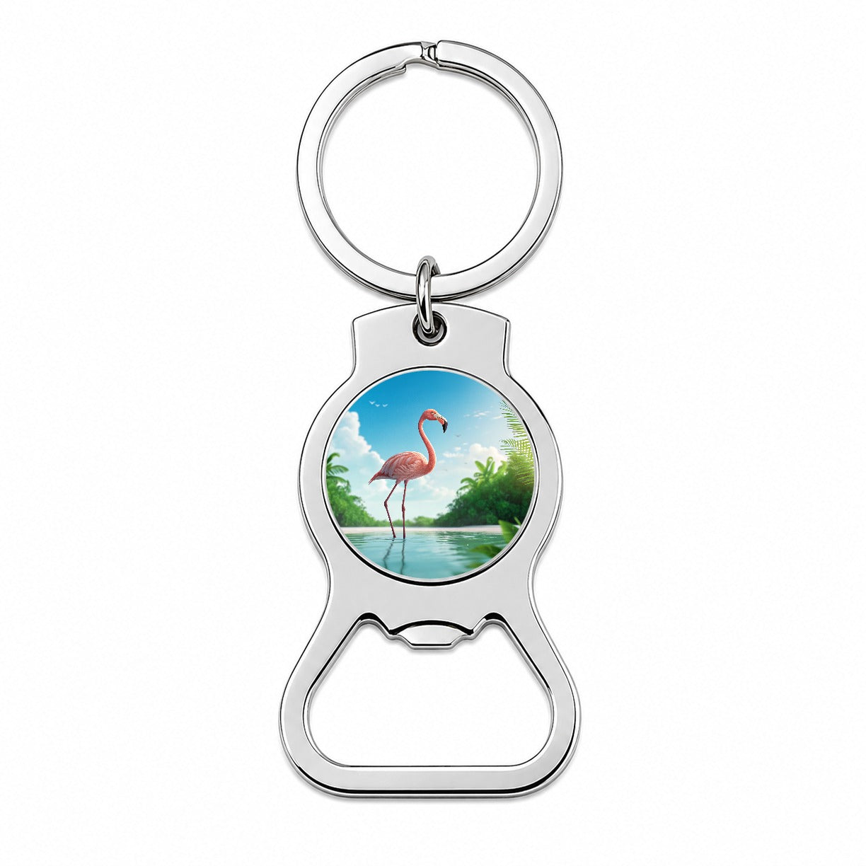 Flamingo Pink Bird In Water Bottle Opener Keychain