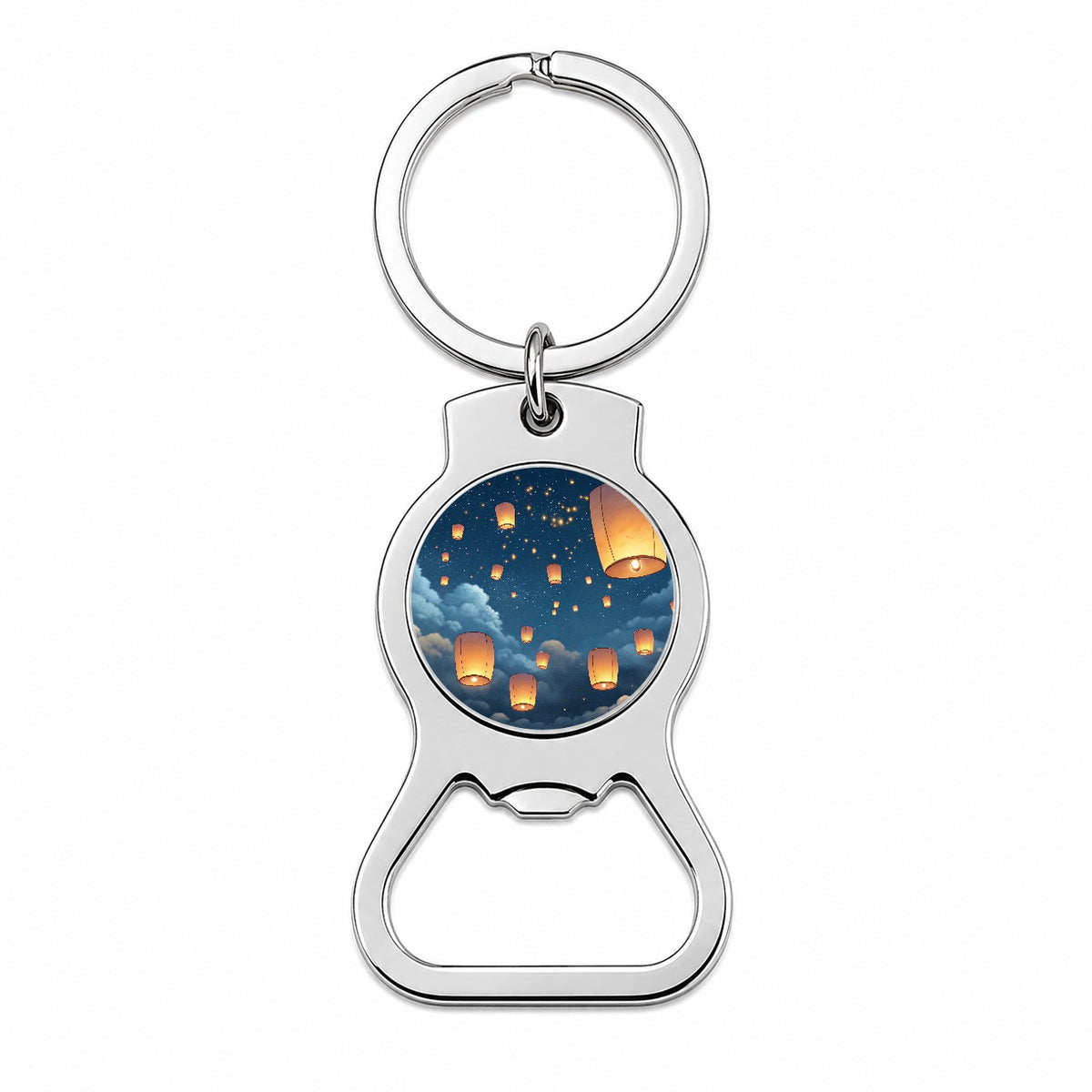 Floating Lanterns In Sky Bottle Opener Keychain