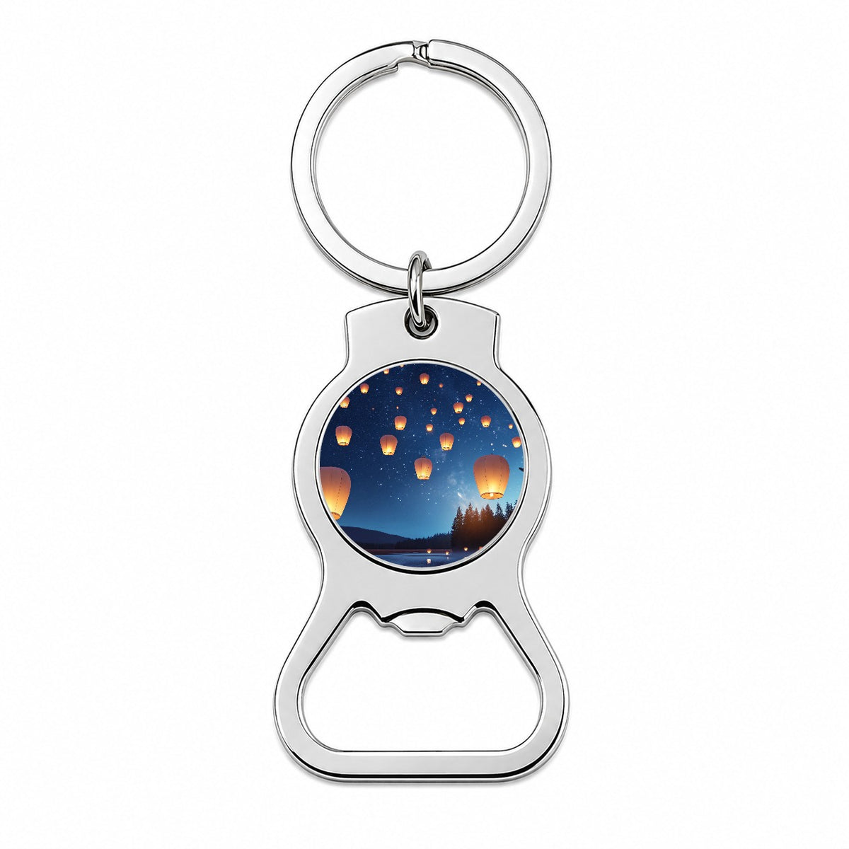 Floating Lanterns Over Lake Bottle Opener Keychain