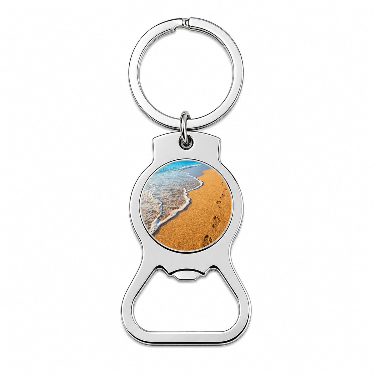 Footprints In The Sand Beach Shore Bottle Opener Keychain