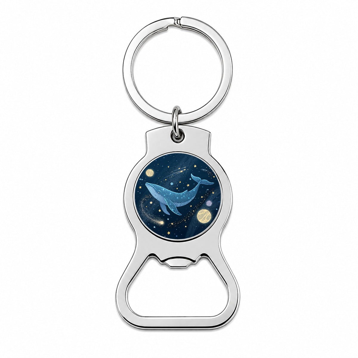 Giant Whale Floating In Space Stars Planets Bottle Opener Keychain