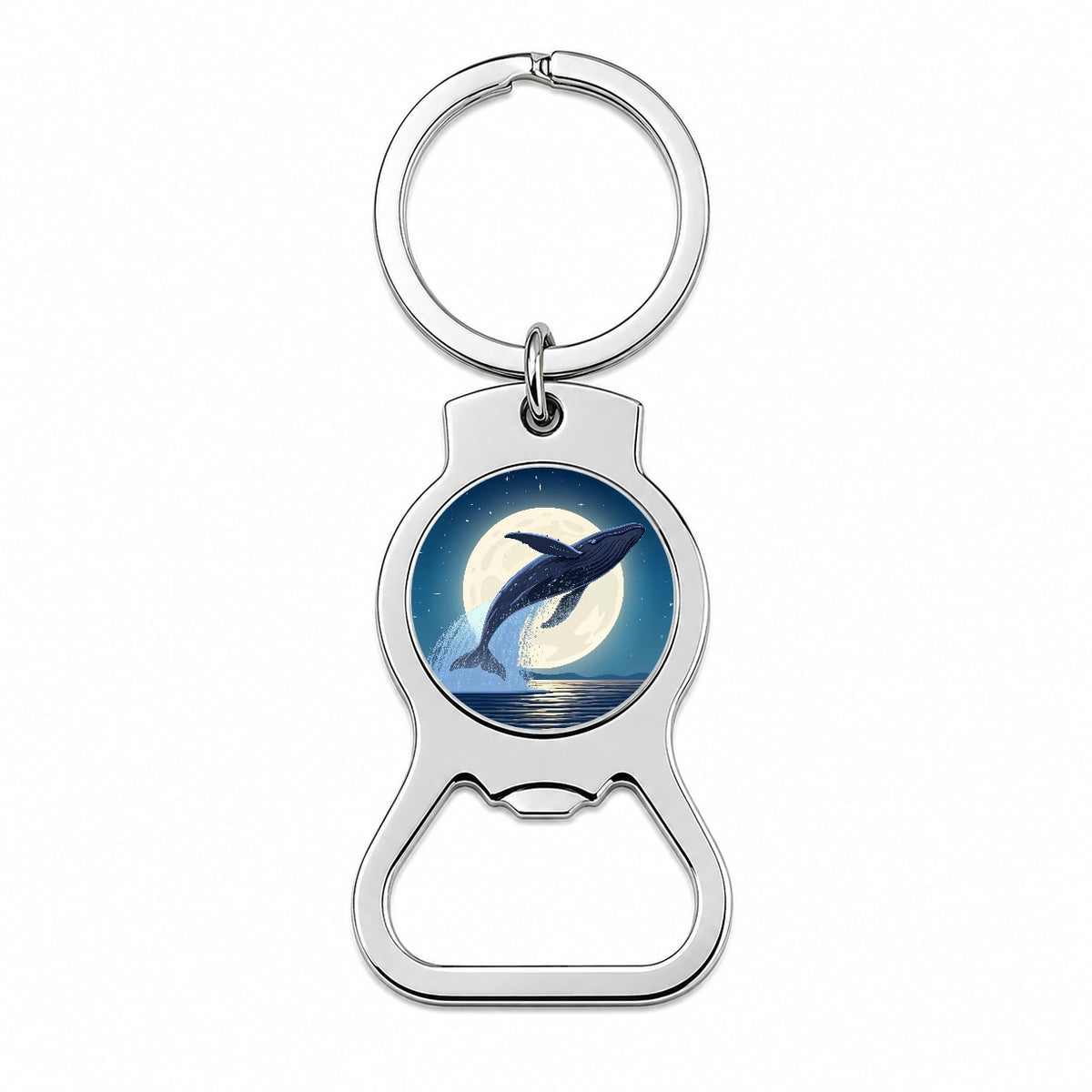 Giant Whale Leaping Over Ocean Night Bottle Opener Keychain