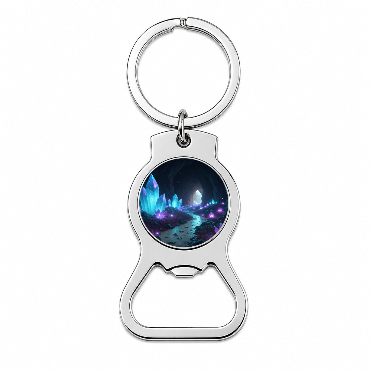 Glowing Crystals Dark Cavern Bottle Opener Keychain