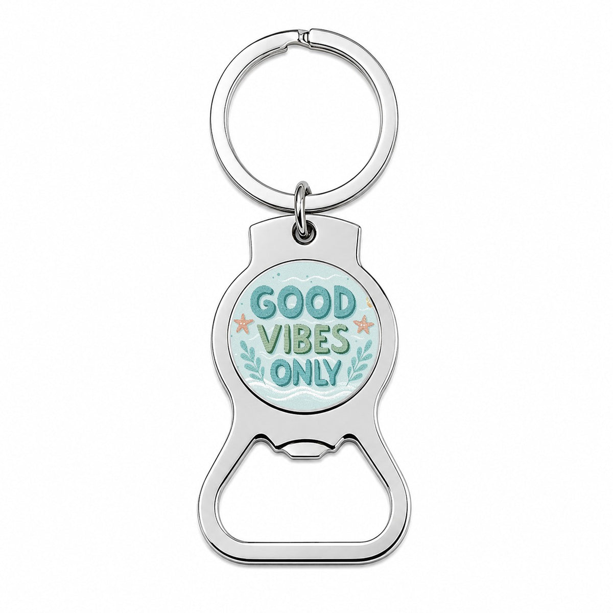 Good Vibes Only Sea Foam Ocean Beach Bottle Opener Keychain
