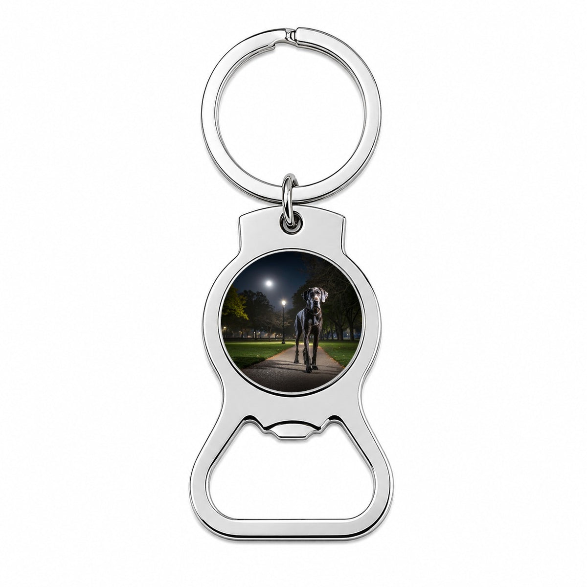 Great Dane In Park At Night Bottle Opener Keychain