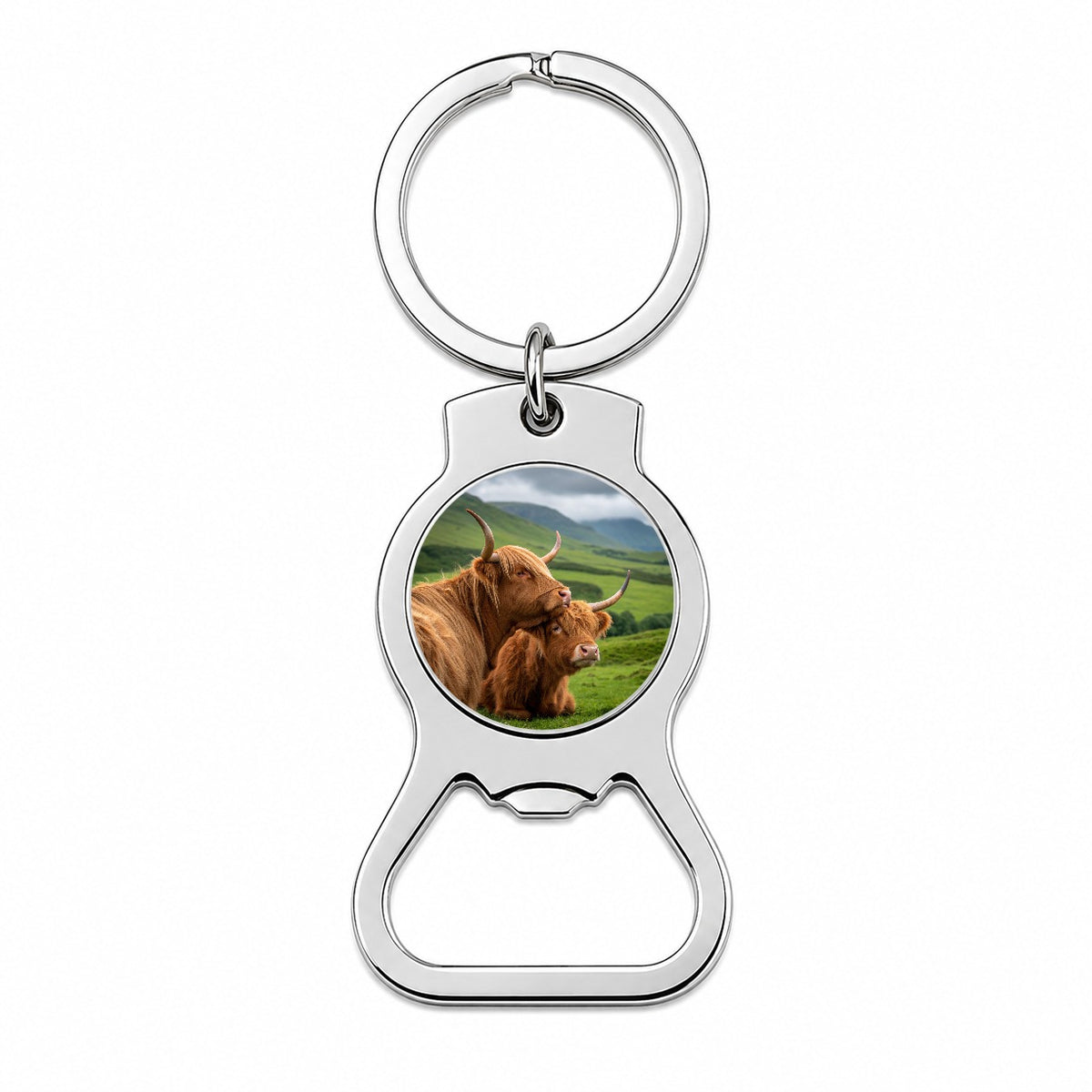 Highland Cows Hug Love Bottle Opener Keychain