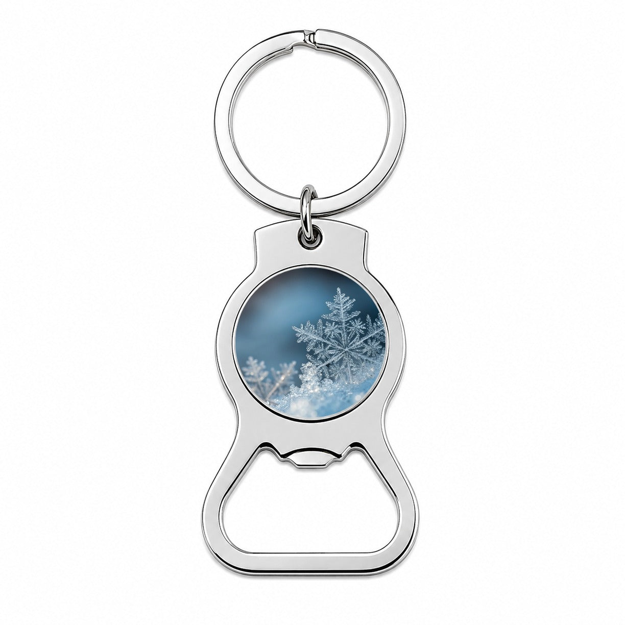 Ice Crystals Close Up Icy Snowflake Bottle Opener Keychain